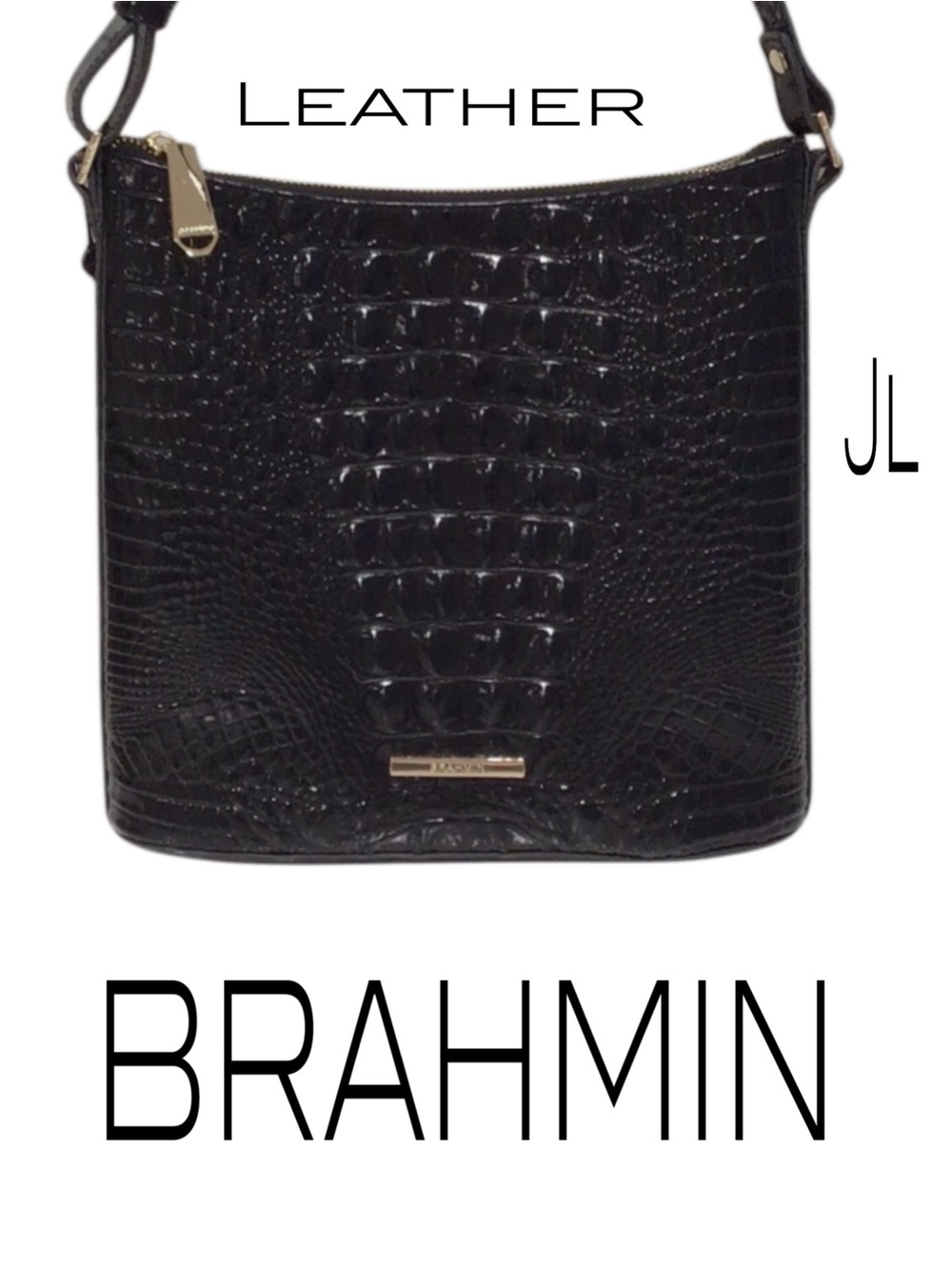 BRAHMIN Katie Melbourne Black Croc Embossed Leather Crossbody